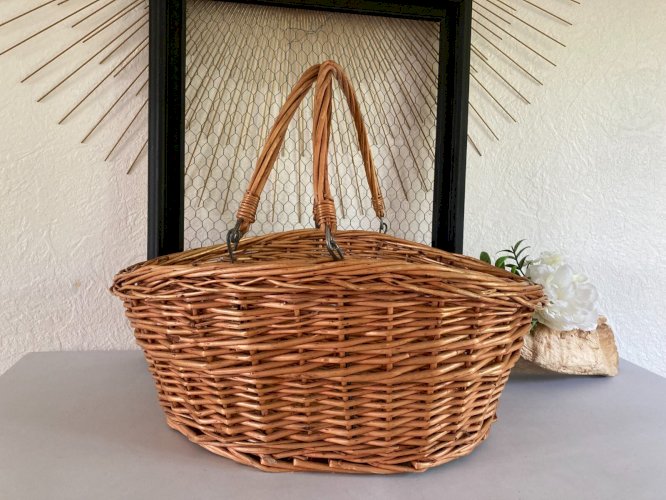 525⚜️ Décoration Panier Ovale en Osier Rotin Longueur 44 Cm