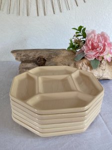 525⚜️ Set of 6 Raclette or Fondue Plates Gien France Vintage Ø 22.5 Cm