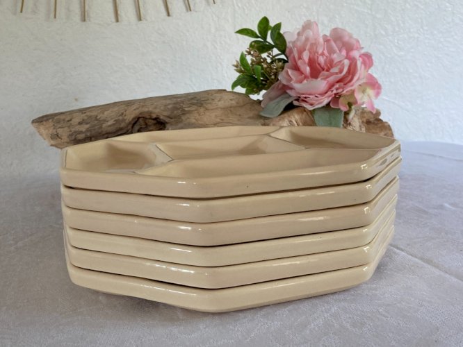 525⚜️ Ensemble 6 Assiettes à Raclette Ou Fondue Gien France Vintage Ø 22,5 Cm