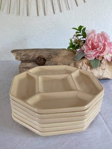 525⚜️ Ensemble 6 Assiettes à Raclette Ou Fondue Gien France Vintage Ø 22,5 Cm