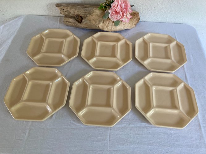 525⚜️ Ensemble 6 Assiettes à Raclette Ou Fondue Gien France Vintage Ø 22,5 Cm