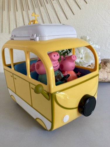 525⚜️ Jouet La Famille Peppa Pig Le Camping Car Jaune et 4 Personnages