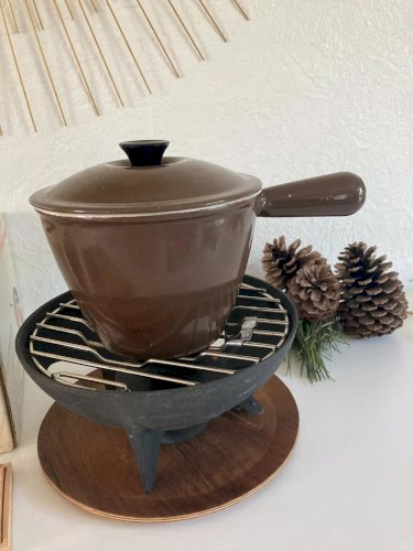 6⚜️ Ancien Service à Fondue Bourguignonne Le Creuset en Fonte Émaillée Vintage