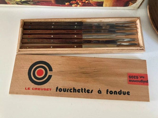 6⚜️ Ancien Service à Fondue Bourguignonne Le Creuset en Fonte Émaillée Vintage