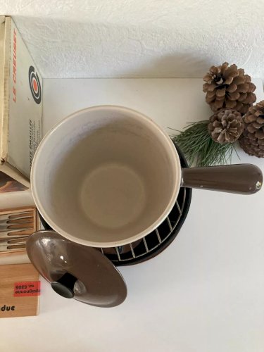 6⚜️ Ancien Service à Fondue Bourguignonne Le Creuset en Fonte Émaillée Vintage