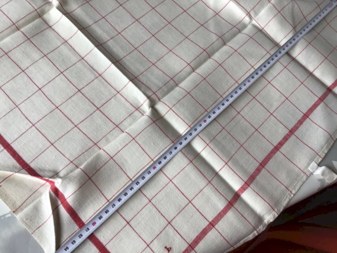 6 ANCIEN TORCHON LIN COTON BEIGE LITEAUX CROISES ROUGE ESSUIES VERRES 88 x66