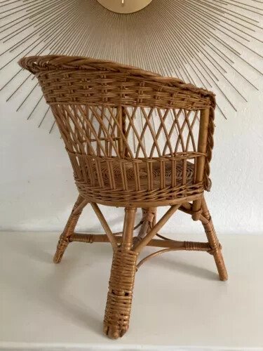 6⚜️ Ancienne Petite Chaise Enfant en Osier et Rotin Vintage