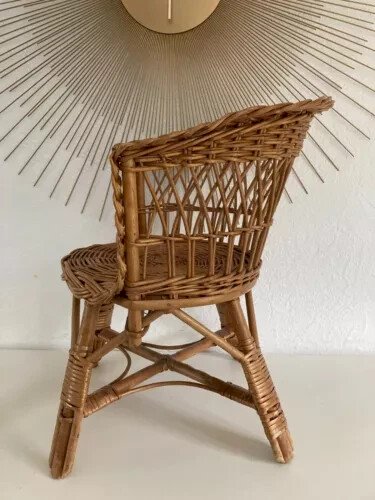 6⚜️ Ancienne Petite Chaise Enfant en Osier et Rotin Vintage