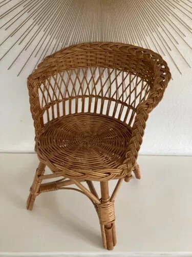 6⚜️ Ancienne Petite Chaise Enfant en Osier et Rotin Vintage