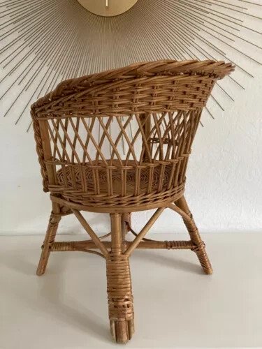 6⚜️ Ancienne Petite Chaise Enfant en Osier et Rotin Vintage
