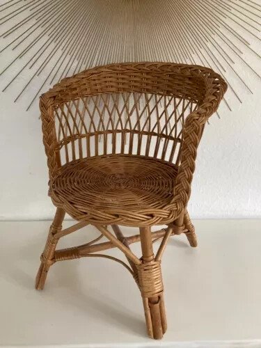 6⚜️ Ancienne Petite Chaise Enfant en Osier et Rotin Vintage