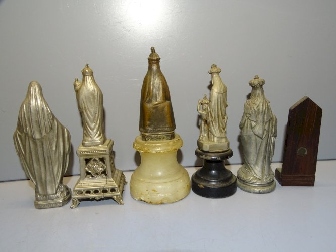 -6 ANCIENNES STATUES VIERGE MARIE 2 SUR SOCLE 1 BOIS NOIRCI 1 ALBATRE RELIGION D