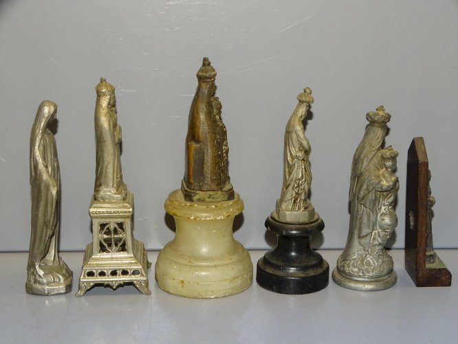 -6 ANCIENNES STATUES VIERGE MARIE 2 SUR SOCLE 1 BOIS NOIRCI 1 ALBATRE RELIGION D