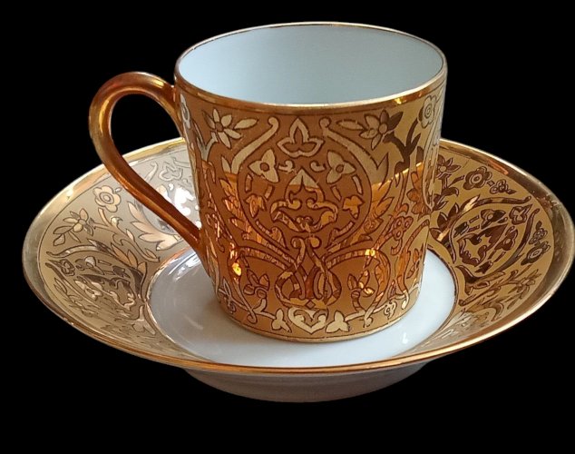 6 Anciennes Tasses Doré + Soucoupes L. Bernardaud Porcelaine Limoges Art Table