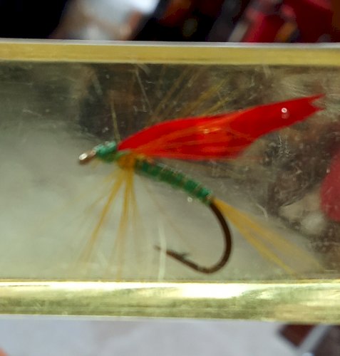 6 anciens porte Couteaux inclusion résine mouche de pêche old knife holder