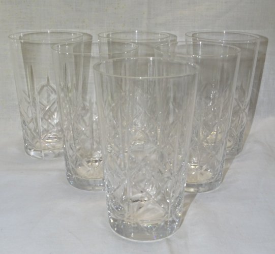 -6 ANCIENS VERRES A ORANGEADE en CRISTAL BAS Taillé DE CROIX et TRAITS DROITS  D