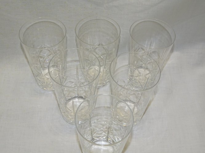 -6 ANCIENS VERRES A ORANGEADE en CRISTAL BAS Taillé DE CROIX et TRAITS DROITS  D