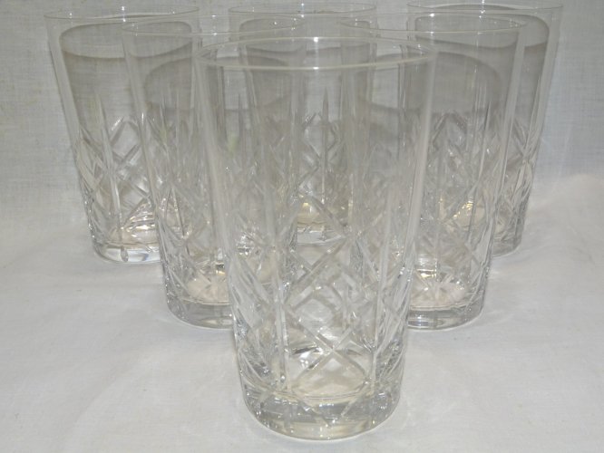 -6 ANCIENS VERRES A ORANGEADE en CRISTAL BAS Taillé DE CROIX et TRAITS DROITS  D