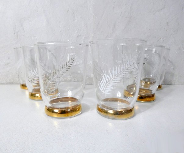 6 anciens verres en verre soufflé art déco années 50