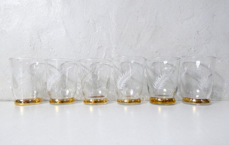 6 anciens verres en verre soufflé art déco années 50