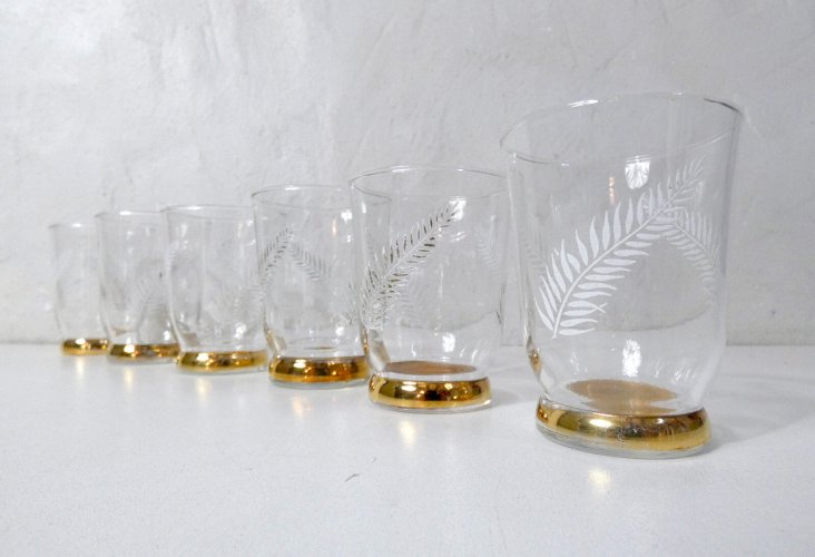 6 anciens verres en verre soufflé art déco années 50