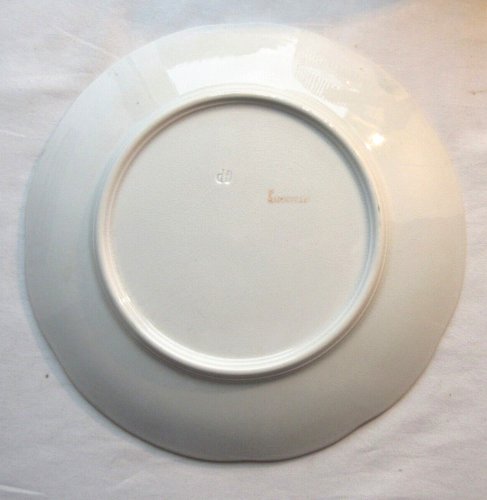 6 Assiettes à dessert Art Déco Badonviller: Les Cygnes sur fond vert clair