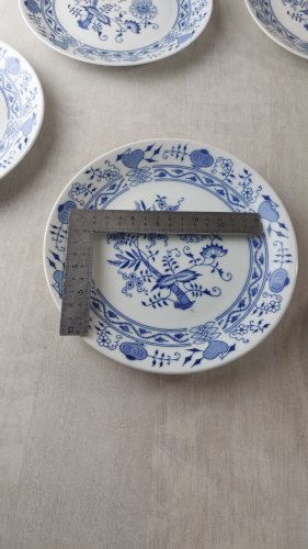 6 assiettes à dessert, décor Blue Onion / porcelaine Tchécoslovaquie / Czech