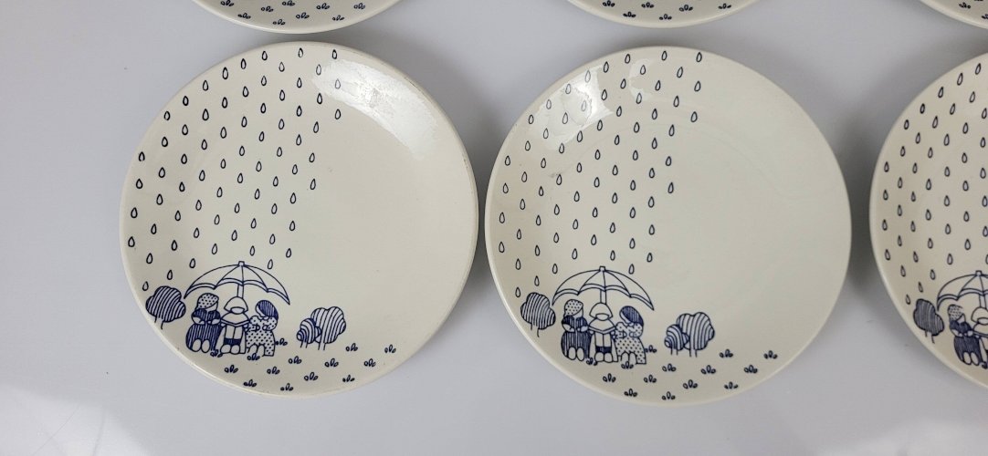6 assiettes à dessert en faïence de Sarreguemines