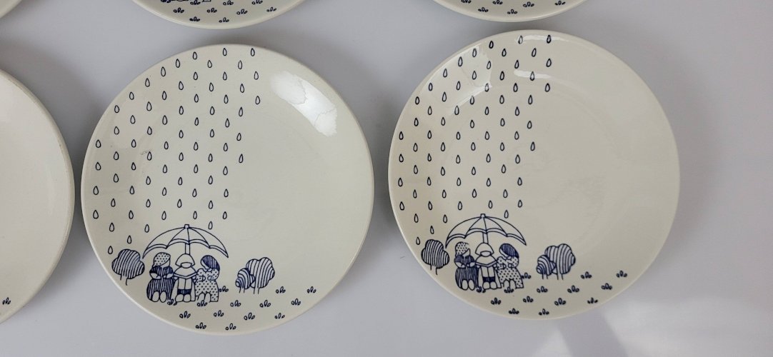 6 assiettes à dessert en faïence de Sarreguemines