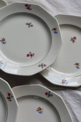6 assiettes à dessert fleuries vintage faïence St Amand St Amandinoise