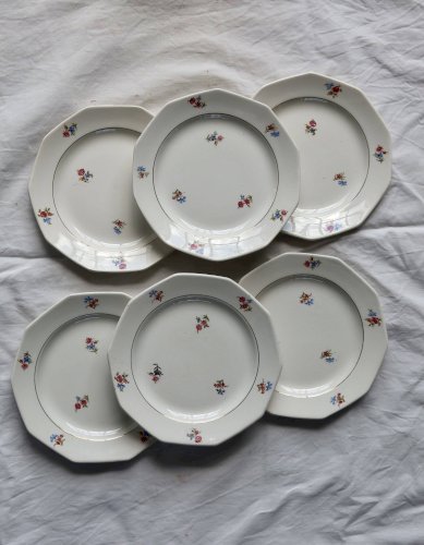 6 assiettes à dessert fleuries vintage faïence St Amand St Amandinoise