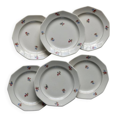 6 assiettes à dessert fleuries vintage faïence St Amand St Amandinoise