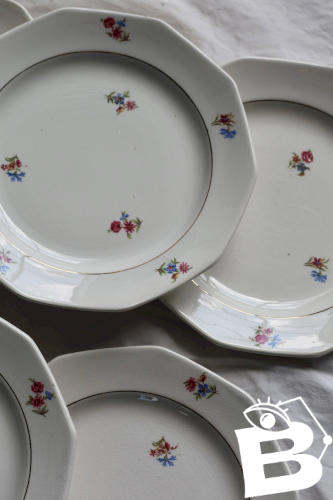 6 assiettes à dessert fleuries vintage faïence St Amand St Amandinoise