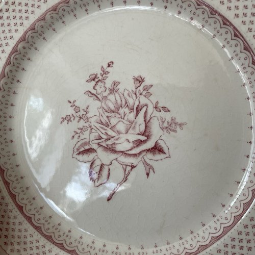 6 assiettes à dessert Lunéville décor English Style fleurs rose Diam.~20.5cm