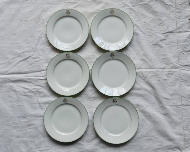 6 assiettes à dessert monogrammées porcelaine de Limoges