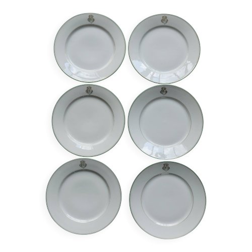 6 assiettes à dessert monogrammées porcelaine de Limoges