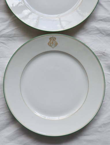 6 assiettes à dessert monogrammées porcelaine de Limoges