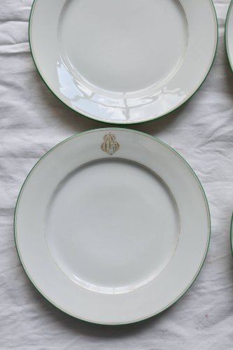 6 assiettes à dessert monogrammées porcelaine de Limoges