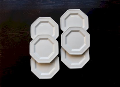 6 assiettes à dessert plates vintage octogonale perlées - Johnson Brothers