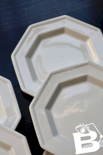 6 assiettes à dessert plates vintage octogonale perlées - Johnson Brothers