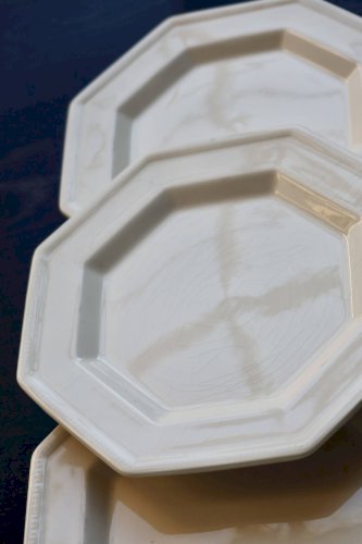 6 assiettes à dessert plates vintage octogonale perlées - Johnson Brothers