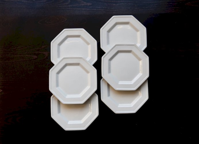 6 assiettes à dessert plates vintage octogonale perlées - Johnson Brothers