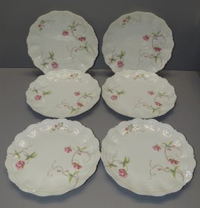 - 6 DESSERT PLATES LIMOGES PORCELAIN GIRAUD festive TABLE decor D