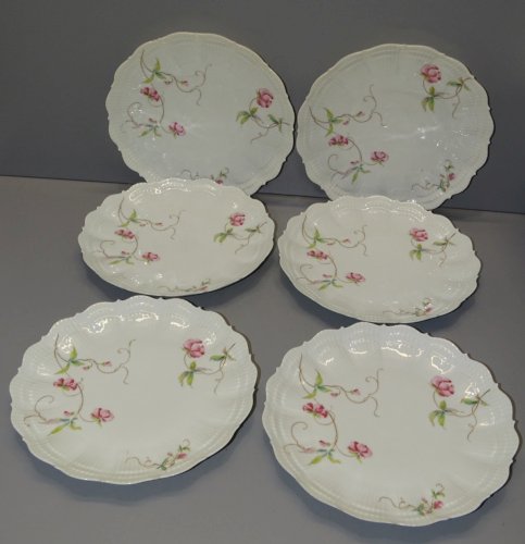-6 ASSIETTES A DESSERT  PORCELAINE DE LIMOGES GIRAUD déco TABLE de FETES   D