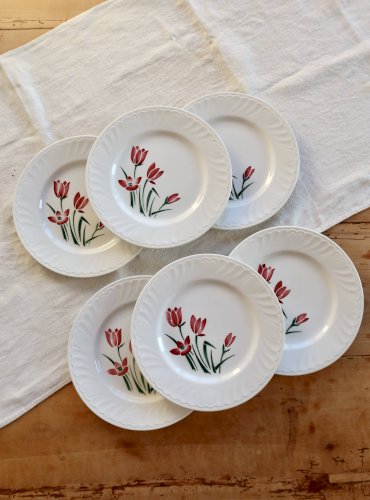 6 assiettes à dessert vintage Badonviller modèle Crocus