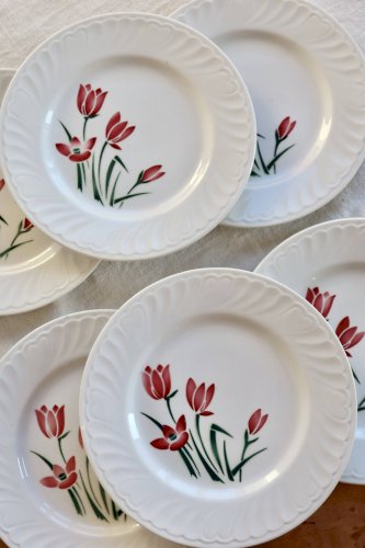 6 assiettes à dessert vintage Badonviller modèle Crocus