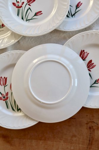 6 assiettes à dessert vintage Badonviller modèle Crocus