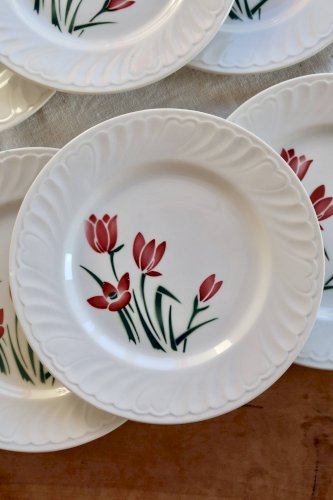 6 assiettes à dessert vintage Badonviller modèle Crocus