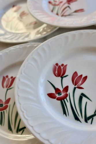6 assiettes à dessert vintage Badonviller modèle Crocus