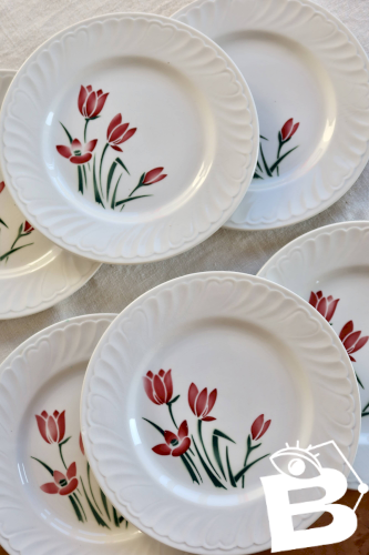 6 assiettes à dessert vintage Badonviller modèle Crocus